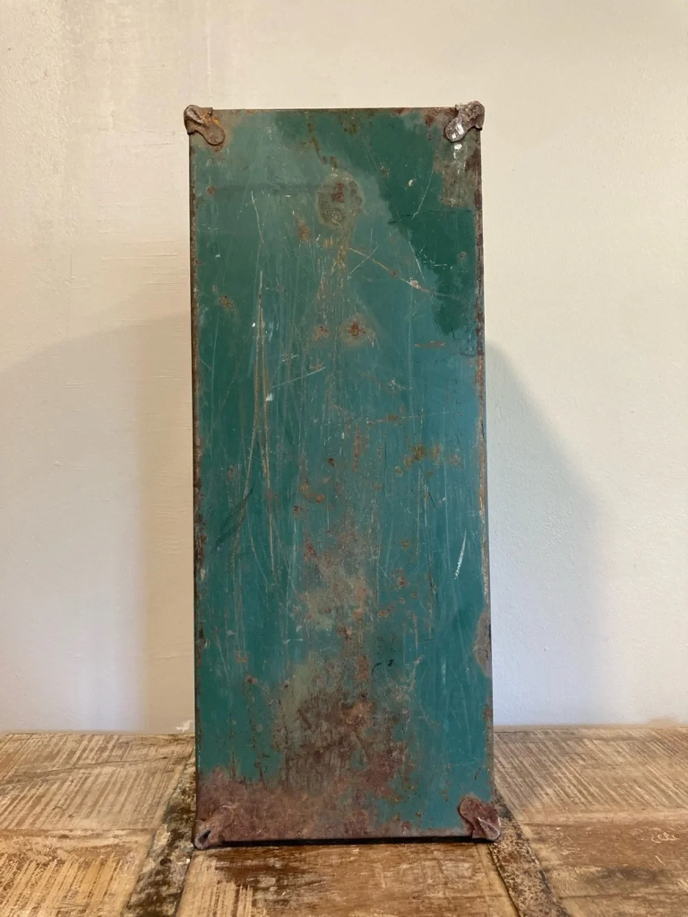 Vintage Metal Toolbox in Teal with Carry Handle and Insert 21” Long Distressed - Picture 11 of 16